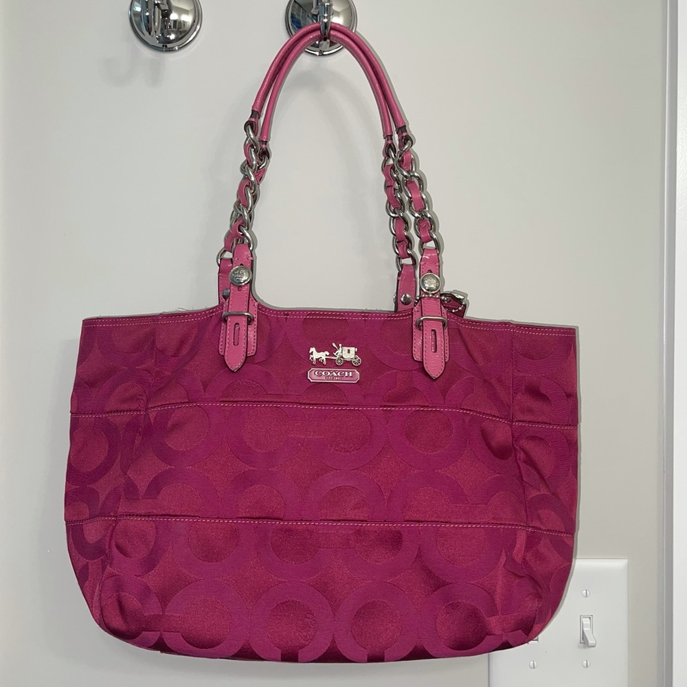 Coach shoulder bag-Hot pink W/ pink chain handles